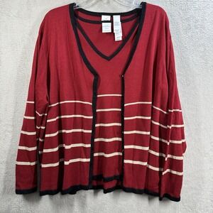 Emma James Women Two Piece Cardigan Set Plus Size 3 Red Stripe‎ Sweater Tank Set